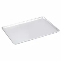 Full-size solid aluminum sheet pan with uncoated gray finish and closed bead closure. Suitable for commercial baking and food preparation where a non-perforated surface is required