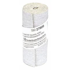 This adhesive-backed sanding and finishing roll features silicon carbide abrasive on A weight paper with a pressure-sensitive adhesive (PSA) backing. It is 2-1/2 inches wide by 4-1/2 feet long with 100 grit. Suitable for light deburring, blending, and fine finishing on various surfaces such as metal, wood, plastic, and painted finishes.