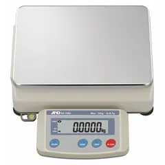 The A&D WEIGHING EK-15KL is a compact bench scale with an 8 1/4 in x 11 7/8 in stainless steel platform. It offers a readability of 0.1 g/0.0005 lb and includes an integrated RS-232C interface for data communication. Suitable for precision weighing tasks such as parts counting and formulation in industrial or laboratory settings.