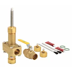 Brass ball valve designed for emergency shutoff in water systems. For use with 1 1/2 in copper tube. Rated for maximum pressure of 250 psi. Includes 518 Gasket Sealant. Suitable for commercial and industrial piping where quick water flow stoppage is required.