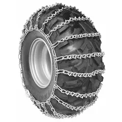 Steel V-Bar ladder chain link tire chain for ATVs. Compatible with tire size 24 x 9 x 11. Provides traction on snow, ice, or mud.