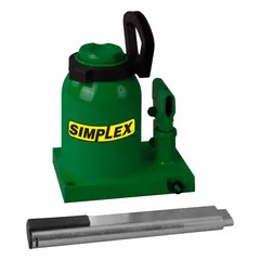 Steel-bodied mechanical bottle jack with 22 ton load capacity and 9 7/32 in minimum height. Suitable for heavy lifting in maintenance, construction, and manufacturing applications where high clearance is required.