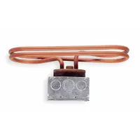 Through-hole immersion heater for heating liquids in tanks or vessels. Operates on 240V AC single-phase, 44 W, with a watt density of 12.5 W/sq in. Copper sheath construction suitable for water and non-corrosive fluids