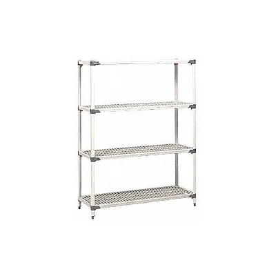 METRO Plastic Shelving: 60 in x 18 in, 62 in Overall Ht, 4 Shelves - Quick-Adjust Antimicrobial Stationary Plastic Shelving