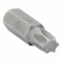 Insert Torx bit with T40 size, Torx® head, and hex drive. Made from S2 steel. Imperial sizing with standard tip style. Sold in a 5-pack. Used for driving Torx® fasteners in assembly and maintenance tasks.