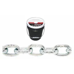 This CAMPBELL chain is a Grade-30 load-securing chain made from carbon steel with a straight, welded link design. It is commonly used for tie-downs, towing, and general industrial binding in transportation, agriculture, and construction applications.
