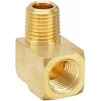 This 90° threaded elbow is used in high-pressure potable water systems to change pipe direction. It has a 1/8 in x 1/8 in connection size, 1 in length, and maximum operating pressure of 1,000 psi. Constructed from CA2745 brass, it is suitable for industrial plumbing applications requiring corrosion resistance