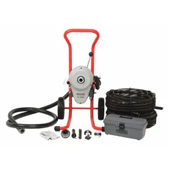 Corded sectional machine with 7 cable sections for clearing blockages in pipes up to 8 in diameter. Suitable for heavy-duty drain cleaning in commercial and industrial plumbing applications.
