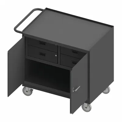 DURHAM MFG Mobile Cabinet Bench with Drawers, 36 x 24 in, 1200 lb Capacity, Gray - Mobile Cabinet Benches with Drawers