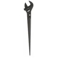 Alloy steel construction with black oxide finish. Head size 1 5/8 in, 0 in offset, overall length 16 in. Used for aligning bolt holes and tightening nuts in structural steel assembly and heavy equipment maintenance.