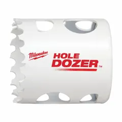 This bi-metal hole saw cuts through wood, metal, and plastic. With 3.5 teeth per inch and a 1 5/8 in maximum cutting depth, it is suited for creating 1 3/4 in diameter holes in multi-material applications. The saw requires a separate arbor for use.