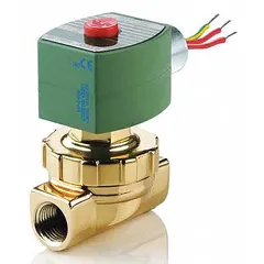 This is a 2-way, 2-position normally closed solenoid valve with a brass body and 1/2 in pipe size. It operates at 120V AC (110V AC) and features a watertight coil enclosure. Typical applications include on/off flow control for compatible fluids in industrial automation, irrigation, and process control systems.