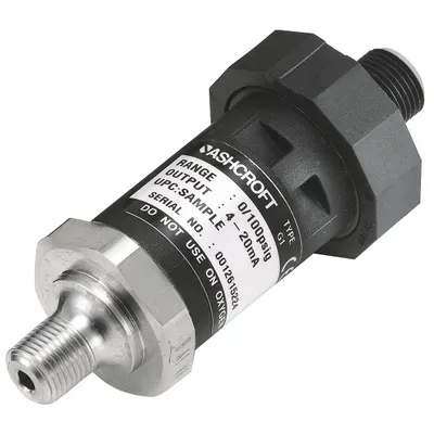 ASHCROFT Pressure Transmitter: 0 psi to 1,000 psi, 1 to 5V DC, 4-Pin M12 Connector - Pressure Transmitters with 4-Pin M12 Connector