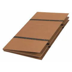 Wood bed board in brown finish. Overall dimensions: 60 in length, 30 in width, 3/4 in height. Folds to 15 in for storage. Provides firm support under a mattress to reduce sagging or extend box spring life.