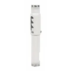 Steel fixed television mount with white powder-coated finish for ceiling installation. Supports up to 500 lb. Includes adjuster and mounting hardware. Suitable for securing large displays in commercial or industrial environments.