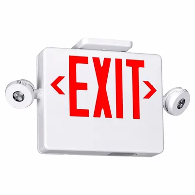 DUAL-LITE Emergency/Exit Lighting: Black/White, 2 Faces, Red, LED, Ceiling/Wall - Plastic Exit Signs with Round Side-Mount Light Heads