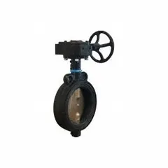 This 6-inch cast iron butterfly valve is a concentric, wafer-style design with a ductile iron disc. It is gear-operated via a handwheel and rated for a maximum pressure of 200 psi CWP. Suitable for on/off flow control in general-service applications such as water, HVAC, and process piping.
