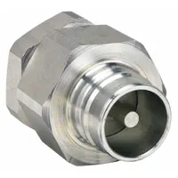 Steel-bodied quick-connect coupling plug for hydraulic systems, enabling rapid connection and disconnection of fluid lines. Features a 3/4"-14 thread size, nitrile seal, and maximum flow rate of 94.64 lpm. Suitable for mobile equipment, industrial machinery, and fluid power applications