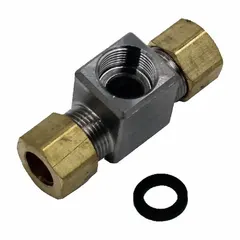 Stainless steel bypass fitting for mixing valve systems. Allows cold water to bypass the valve during maintenance or system shutdown. Compatible with LEONARD VALVE 170-LF model.