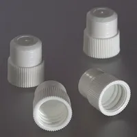 This plug stopper cap is designed for sealing laboratory containers such as test tubes and vials. It has a 16 mm diameter, is made of white polyethylene, and is unlined. The cap is colored, non-vented, and does not include a septa