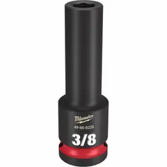 This 1/2" drive impact socket features a 3/8" SAE 6-point deep profile for accessing recessed fasteners. The black phosphate finish provides corrosion resistance, while the friction retention system secures the socket on the impact wrench anvil. Suitable for fastening and loosening bolts and nuts with impact tools in automotive and industrial applications.