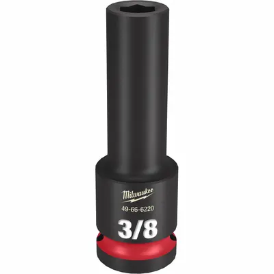 MILWAUKEE Deep Impact Socket: 1/2 in Drive Size, SAE, 3/8 in Socket Size, 6-Point - 1/2" Drive Impact Sockets