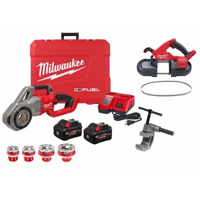 MILWAUKEE Tool Combination Kit: 2 Tools, Pipe Threader/Portable Band Saw, 18 V DC Volt - Milwaukee 18V Cordless Tool Combination Kits