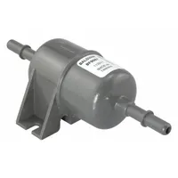 In-line fuel filter with cellulose media for diesel engines. Overall length 6 15/16 in, outside diameter 3 5/16 in. Includes two plastic clips. Used in fuel systems to remove contaminants and protect injectors and engine components