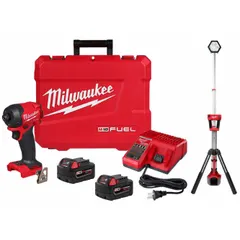 This cordless impact driver delivers 1,000 in-lb of maximum torque, with a no-load speed of 3,200 RPM and 6,300 impacts per minute. It is designed for driving fasteners and loosening nuts in industrial assembly, metal fabrication, and maintenance tasks. The brushless motor enhances efficiency and runtime for demanding applications.