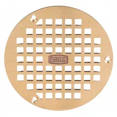 This ZURN light-duty Class A floor drain grate is made of unfinished bronze with a 5-inch overall diameter and 1/2-inch overall height. It features a drop-in installation style and is suitable for low-traffic areas such as residential basements or light commercial spaces.