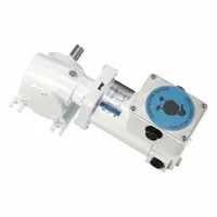 Permanent magnet DC gearmotor with right-angle gearbox for washdown environments. 90V DC, TENV enclosure, 42 RPM output, 80 in-lb max torque, 60:1 ratio, 2.2 A full load current. Suitable for applications requiring moisture resistance and precise speed control