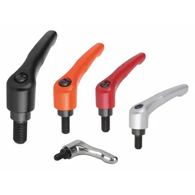 KIPP Adjustable Handle: Zinc w/ Steel Thread, M10 Thread, 60 mm Thread Lg, 95 mm Lg - Teardrop-Style Adjustable Handles with Threaded Stud