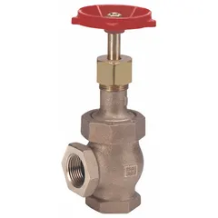 This bronze angle-body globe valve features a rising stem and 1-inch NPT connections. It is designed for general service applications requiring regulation or shut-off of flow in piping systems handling gas, oil, steam, or water.