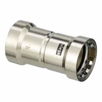 Bronze press fitting for joining dissimilar materials, sized 1 1/4 in CTS x 1 1/4 in Pipe. Part of the MegaPress® series, this coupling body enables transitions between copper tube and pipe in press-fit systems for water, gas, and hydronic applications