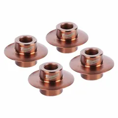 Set of 4 cutter wheels for use with pipe threading machines. Designed for cutting pipe during threading operations in plumbing, construction, and industrial piping applications.