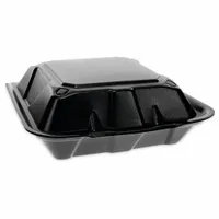 PACTIV Disposable Carry-Out Food Container: Black, Hinged Lid Container Container, Foam, 150 PK (MPN YTDB99010000)