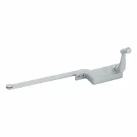 This right-hand window operator is designed for casement windows and mounts to the frame. It includes a crank handle and features a painted aluminum finish. The base length is 4-3/4 inches. Suitable for residential or commercial window applications requiring a right-hand orientation