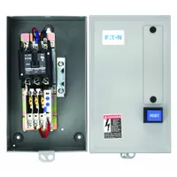 Three-pole enclosed non-reversing magnetic motor starter rated for 25 A with a 24V AC coil. Provides thermal overload protection when used with three thermal units (not included). Suitable for starting and stopping single-speed motors in industrial applications such as HVAC, pumps, and conveyors