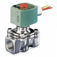This 2-way/2-position normally closed solenoid valve is designed for on/off flow control in fluid handling systems. It features a 1/2 in pipe size, operates on 110V AC (compatible with 120V AC), and is rated for high-flow applications.