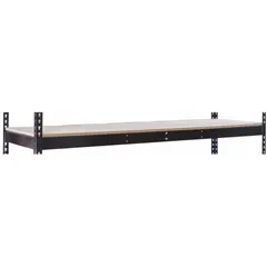 This shelf kit includes (4) powder-coated steel beams and a particleboard deck in black. It provides a single straight storage surface measuring 60 in by 24 in with a 700 lb load capacity. Designed for use with boltless shelving systems, it is suitable for organizing boxes and light parts in warehouses and industrial storage areas.