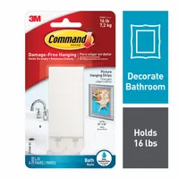 White self-mating foam strip for picture hanging and adhesive hook replacement. Overall length 3.65 in. Suitable for mounting lightweight items on smooth surfaces