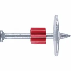 This 100-pack of pin drive anchors is designed for use with powder-actuated tools to fasten materials to concrete, steel, or masonry. Each pin has a 2-inch overall length, 0.3-inch head diameter, and 9/64-inch shank diameter. Typical applications include securing electrical boxes, conduit straps, and metal framing in construction and industrial settings.