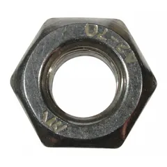 This steel locking nut is a replacement component for pallet jacks. It secures the jack assembly to prevent loosening during operation. Used in material handling applications such as warehouses and industrial facilities.