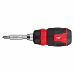 This combination multi-bit screw and nut driver includes seven tips: Phillips, slotted, square, and Torx, with a #1 Square nut driver. The magnetic tip secures bits during use. Suitable for general fastening tasks in assembly, maintenance, and repair work.