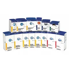 This OSHA-compliant, unitized first aid refill serves 25 people with 214 components, including 100 metal detectable bandages, 10 BZK wipes, and gauze roll. It is latex free and not ANSI compliant. Suitable for restaurant environments.