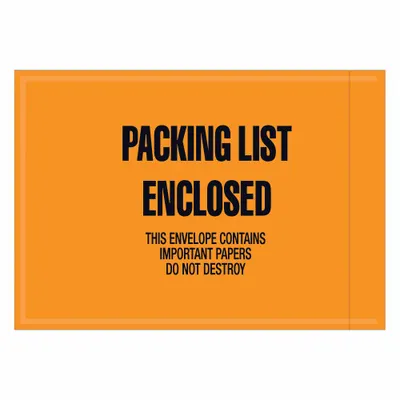 OEM Military Spec Packing List Envelopes, Orange, Side Loading, 6 in Lg, 1,000 PK