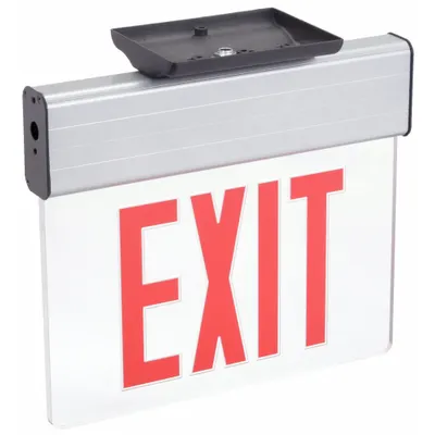 LITHONIA LIGHTING Edge-lit Exit Sign: 1 Faces, Red, Aluminum, Universal Field Selectable Chevrons - Surface-Mount Edge-Lit Exit Signs