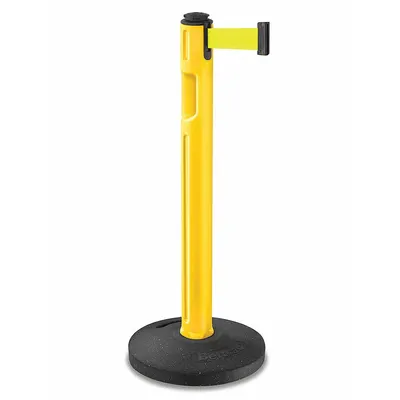 LAVI Barrier Post with Belt: Fluorescent Yellow, No Pattern, No Legend, 12 ft Belt Lg - Solid-Color Retractable Belt Post Barriers