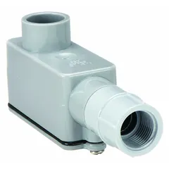 This duct temperature sensor features a plastic conduit box housing and hardwired connection. It measures air temperature in HVAC ducts with an accuracy of ±0.34°F over a range of -50°F to 220°F. The averaging measurement type provides a representative temperature reading for building automation system control.