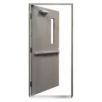 SECURALL Security Door with Frame: Rectangle Window, 90 min Fire Rating, 84 in Door Opening Ht - Security Doors with Frames